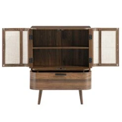 Izzy Curved Rattan 1-Drawer Small Sideboard, Walnut -Daals FT CAB 05 WALN WB3