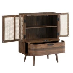 Izzy Curved Rattan 1-Drawer Small Sideboard, Walnut -Daals FT CAB 05 WALN WB4