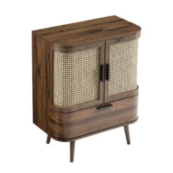 Izzy Curved Rattan 1-Drawer Small Sideboard, Walnut -Daals FT CAB 05 WALN WB5