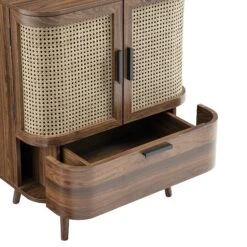 Izzy Curved Rattan 1-Drawer Small Sideboard, Walnut -Daals FT CAB 05 WALN detail2