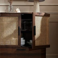 Izzy Curved Rattan 1-Drawer Small Sideboard, Walnut -Daals FT CAB 05 WALN scene4