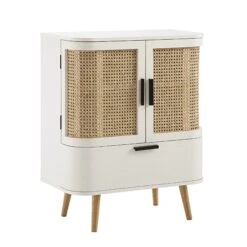 Izzy Curved Rattan 1-Drawer Small Sideboard, White -Daals FT CAB 05 WHITE WB2