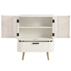Izzy Curved Rattan 1-Drawer Small Sideboard, White -Daals FT CAB 05 WHITE WB3