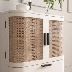 Izzy Curved Rattan 1-Drawer Small Sideboard, White -Daals FT CAB 05 WHITE scene3