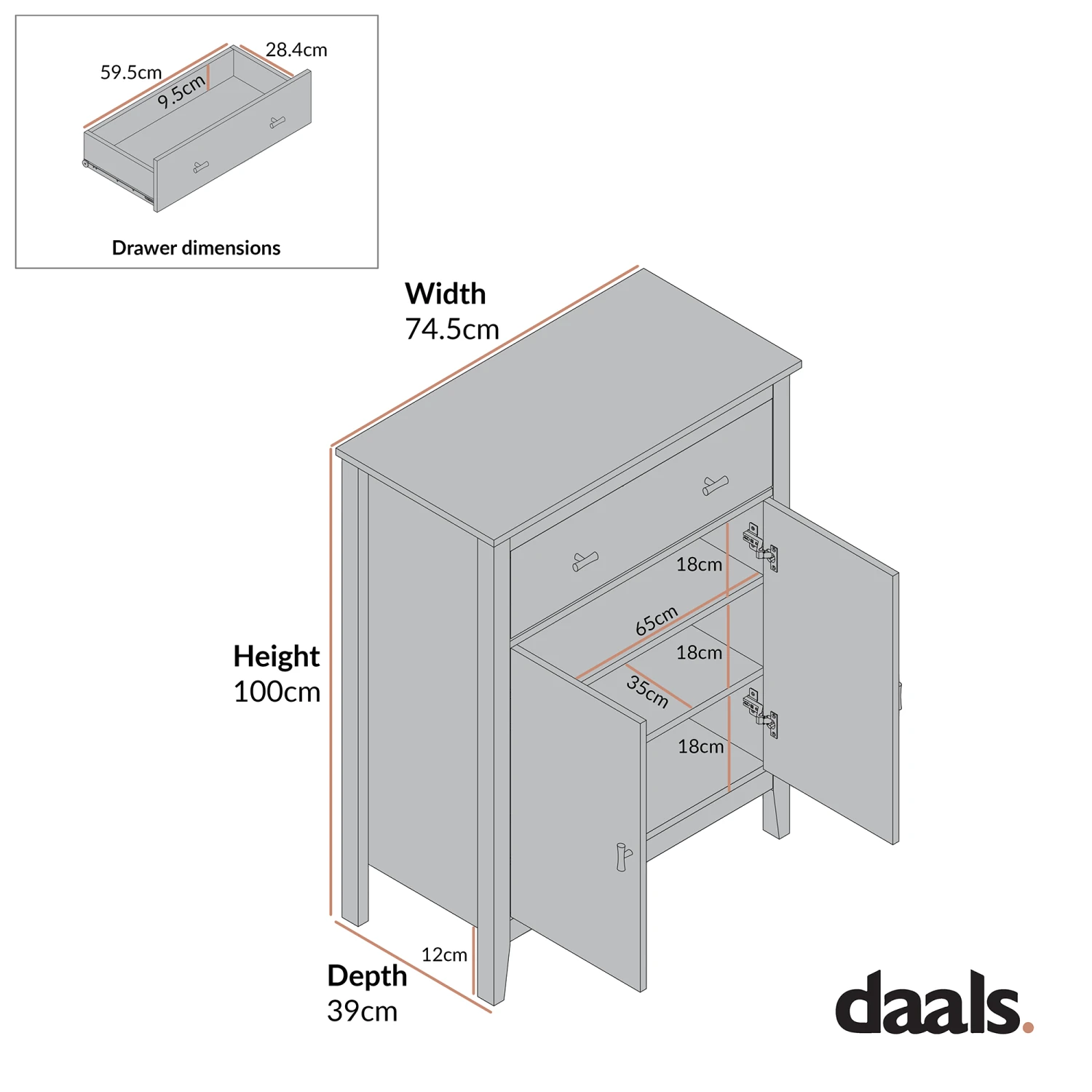 Oakham Small Sideboard With Drawer, Shaded White 8 Oakham Small Sideboard With Drawer, Shaded White - Image 8