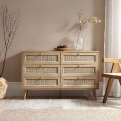 Frances Woven Rattan Chest Of 6 Drawers, Natural