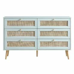 Frances Woven Rattan Chest Of 6 Drawers, Mint -Daals FT COD 002 SAGE WB1
