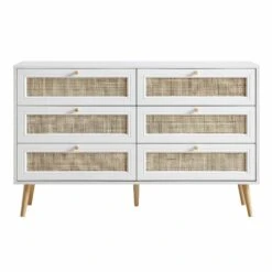 Frances Woven Rattan Chest Of 6 Drawers, White -Daals FT COD 002 WHITE WB1