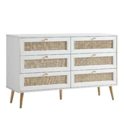 Frances Woven Rattan Chest Of 6 Drawers, White -Daals FT COD 002 WHITE WB2