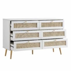 Frances Woven Rattan Chest Of 6 Drawers, White -Daals FT COD 002 WHITE WB3