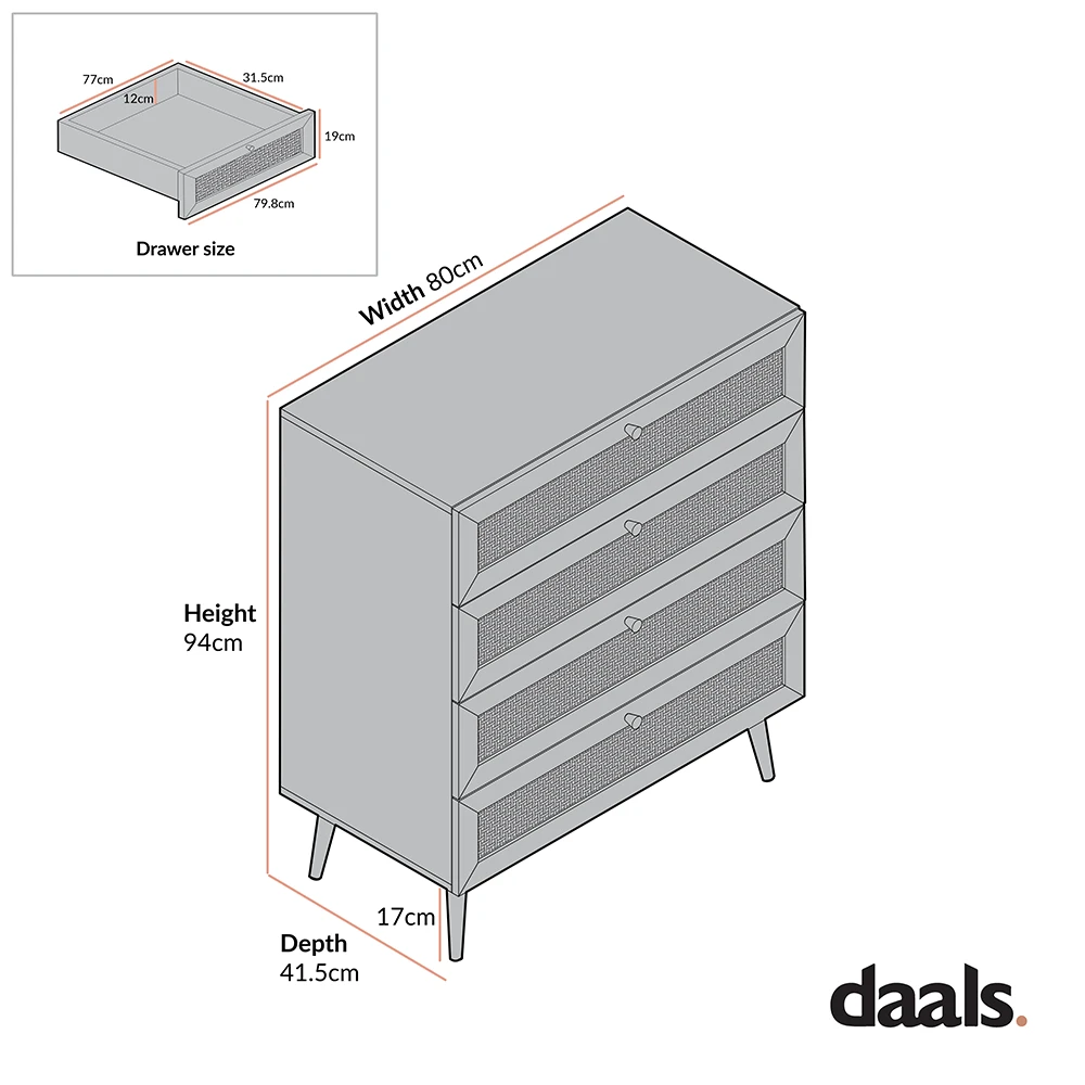 Frances Woven Rattan Tall Chest Of 4 Drawers, White 6 Frances Woven Rattan Tall Chest Of 4 Drawers, White - Image 6