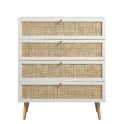 Frances Woven Rattan Tall Chest Of 4 Drawers, White 17 Frances Woven Rattan Tall Chest Of 4 Drawers, White -Daals FT COD 04 WHITE WB1