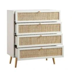 Frances Woven Rattan Tall Chest Of 4 Drawers, White 18 Frances Woven Rattan Tall Chest Of 4 Drawers, White -Daals FT COD 04 WHITE WB2