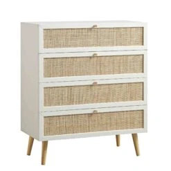 Frances Woven Rattan Tall Chest Of 4 Drawers, White 20 Frances Woven Rattan Tall Chest Of 4 Drawers, White -Daals FT COD 04 WHITE WB3
