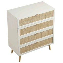 Frances Woven Rattan Tall Chest Of 4 Drawers, White 21 Frances Woven Rattan Tall Chest Of 4 Drawers, White -Daals FT COD 04 WHITE WB4
