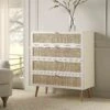 Frances Woven Rattan Tall Chest Of 4 Drawers, White