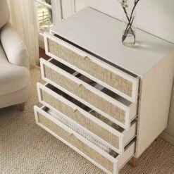 Frances Woven Rattan Tall Chest Of 4 Drawers, White 16 Frances Woven Rattan Tall Chest Of 4 Drawers, White -Daals FT COD 04 WHITE scene2