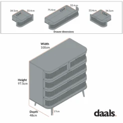 Izzy Curved Rattan Chest Of 5 Drawers, Walnut -Daals FT COD 06 CHART