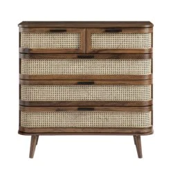 Izzy Curved Rattan Chest Of 5 Drawers, Walnut