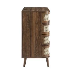 Izzy Curved Rattan Chest Of 5 Drawers, Walnut -Daals FT COD 06 WALN WB5