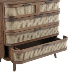Izzy Curved Rattan Chest Of 5 Drawers, Walnut -Daals FT COD 06 WALN detail2