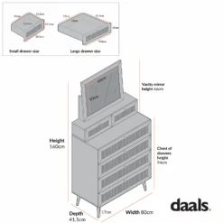 Frances Woven Rattan Tall Vanity Chest With Mirror, Natural -Daals FT COD MIRR 04 CHART