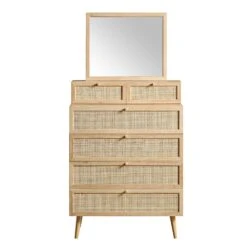 Frances Woven Rattan Tall Vanity Chest With Mirror, Natural -Daals FT COD MIRR 04 NAT WB1