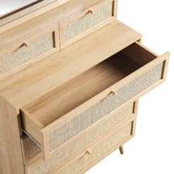 Frances Woven Rattan Tall Vanity Chest With Mirror, Natural -Daals FT COD MIRR 04 NAT detail1