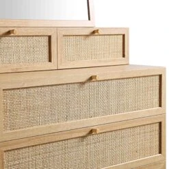 Frances Woven Rattan Tall Vanity Chest With Mirror, Natural -Daals FT COD MIRR 04 NAT detail2