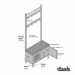 Frances Woven Hallway Unit With Cushion, Natural -Daals FT CTRACK 01 CHART
