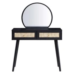 Frances Woven Rattan Dressing Table With Mirror, Black 14 Frances Woven Rattan Dressing Table With Mirror, Black -Daals FT DRTA 01 BLACK WB1