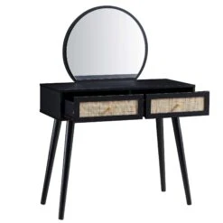 Frances Woven Rattan Dressing Table With Mirror, Black 15 Frances Woven Rattan Dressing Table With Mirror, Black -Daals FT DRTA 01 BLACK WB2