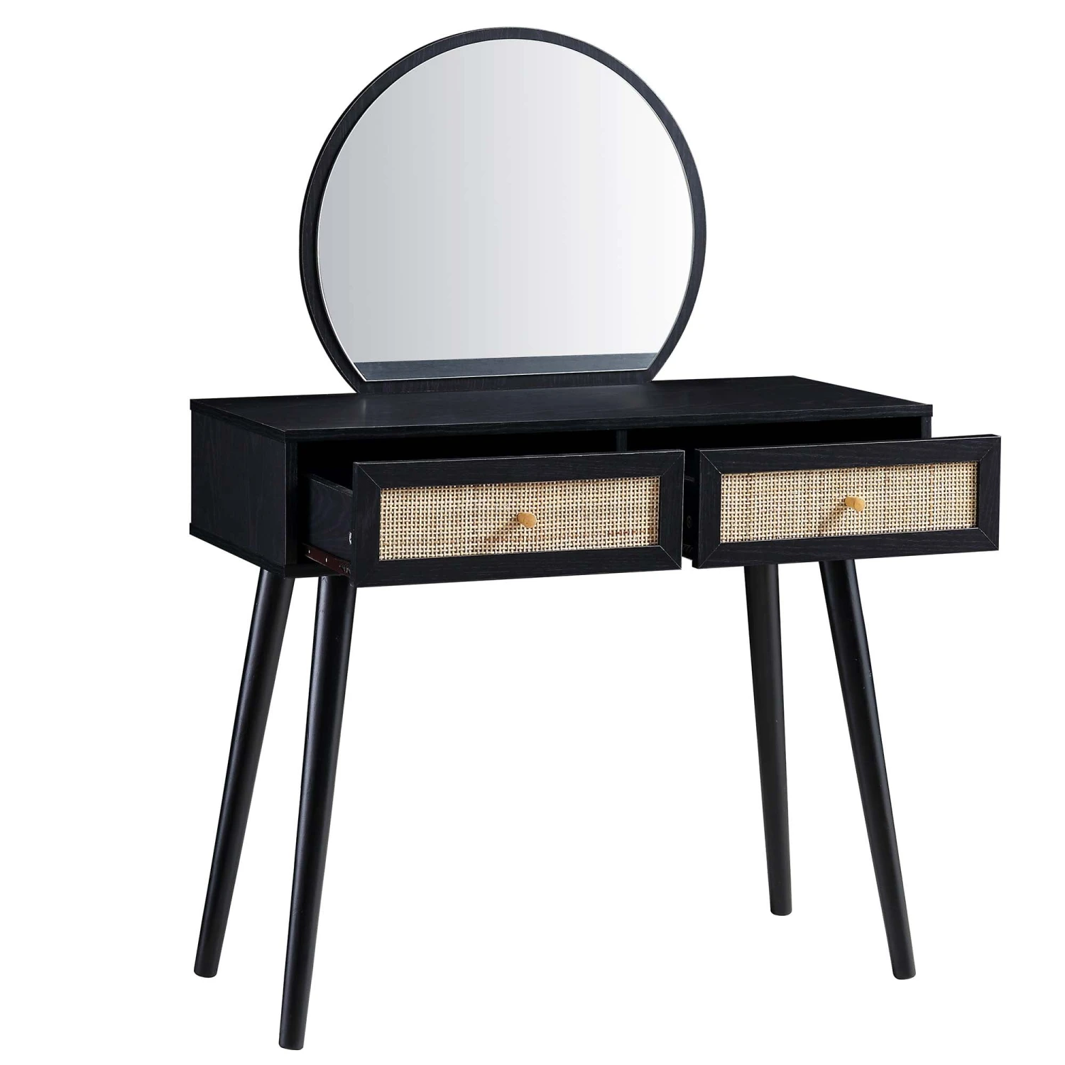 Frances Woven Rattan Dressing Table With Mirror, Black 4 Frances Woven Rattan Dressing Table With Mirror, Black - Image 4