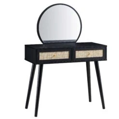 Frances Woven Rattan Dressing Table With Mirror, Black 17 Frances Woven Rattan Dressing Table With Mirror, Black -Daals FT DRTA 01 BLACK WB3