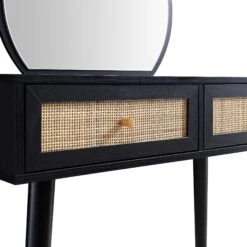 Frances Woven Rattan Dressing Table With Mirror, Black 20 Frances Woven Rattan Dressing Table With Mirror, Black -Daals FT DRTA 01 BLACK detail1