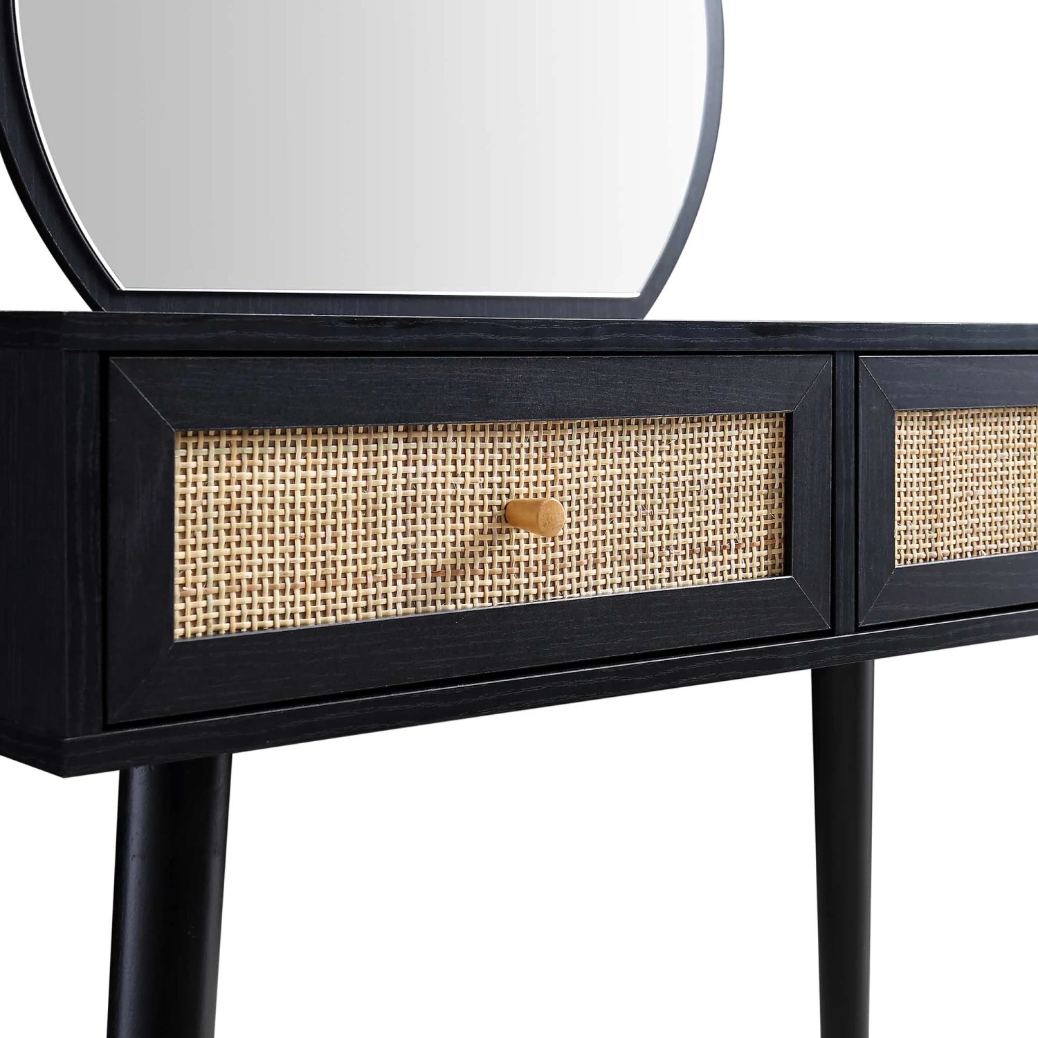 Frances Woven Rattan Dressing Table With Mirror, Black 9 Frances Woven Rattan Dressing Table With Mirror, Black - Image 9