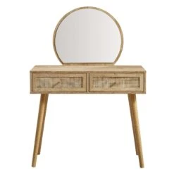 Frances Woven Rattan Dressing Table With Mirror, Natural 14 Frances Woven Rattan Dressing Table With Mirror, Natural -Daals FT DRTA 01 NAT WB1