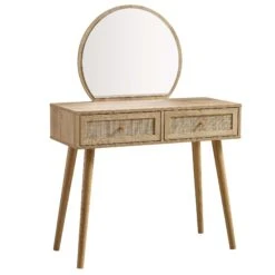 Frances Woven Rattan Dressing Table With Mirror, Natural 15 Frances Woven Rattan Dressing Table With Mirror, Natural -Daals FT DRTA 01 NAT WB2