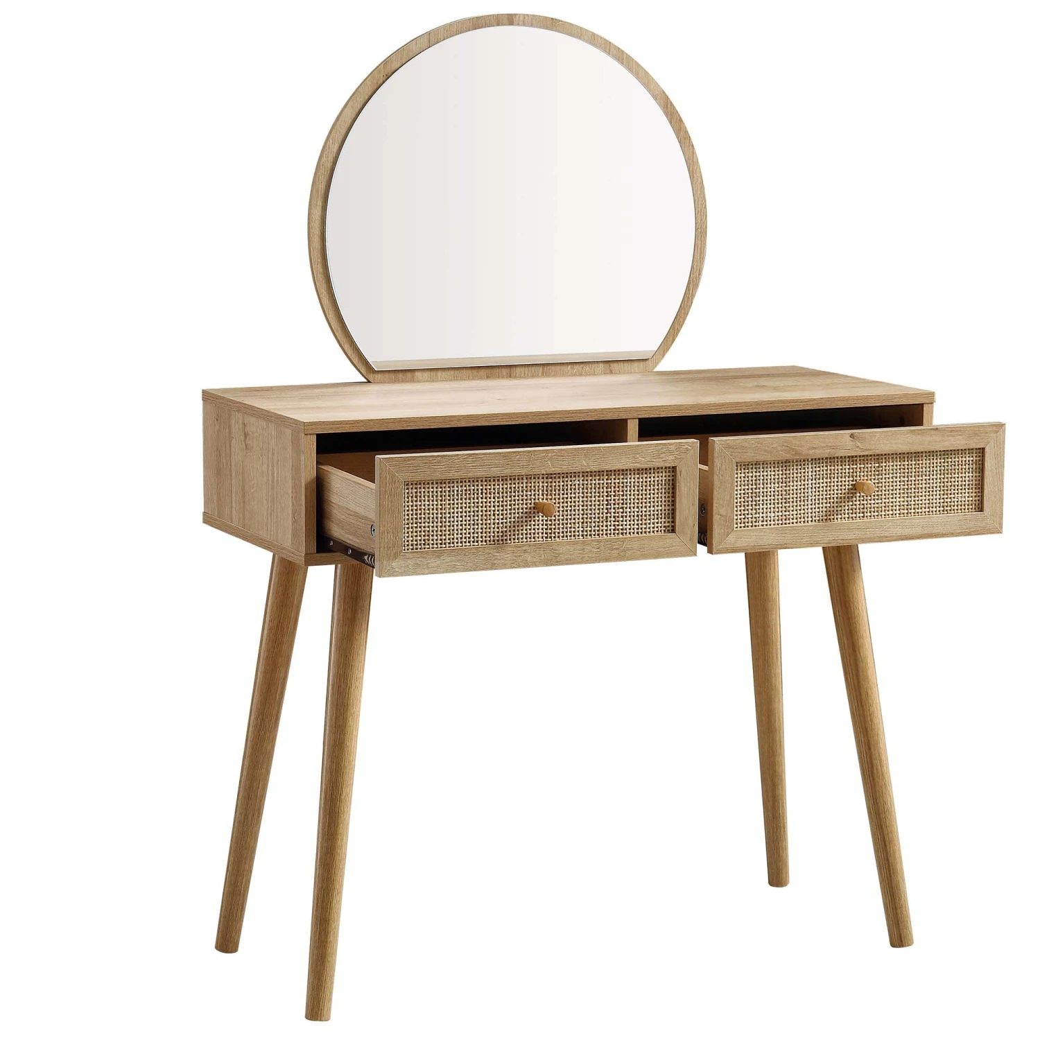 Frances Woven Rattan Dressing Table With Mirror, Natural 6 Frances Woven Rattan Dressing Table With Mirror, Natural - Image 6