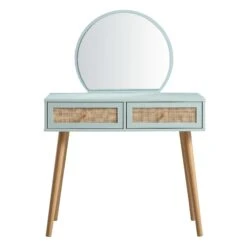 Frances Woven Rattan Dressing Table With Mirror, Mint -Daals FT DRTA 01 SAGE WB1