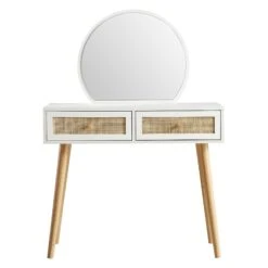 Frances Woven Rattan Dressing Table With Mirror, White -Daals FT DRTA 01 WHITE WB1