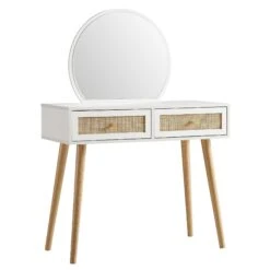 Frances Woven Rattan Dressing Table With Mirror, White -Daals FT DRTA 01 WHITE WB2