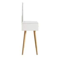 Frances Woven Rattan Dressing Table With Mirror, White -Daals FT DRTA 01 WHITE WB4