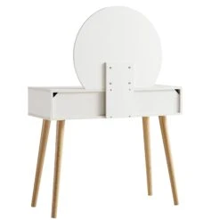 Frances Woven Rattan Dressing Table With Mirror, White -Daals FT DRTA 01 WHITE WB5