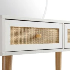 Frances Woven Rattan Dressing Table With Mirror, White -Daals FT DRTA 01 WHITE detail1