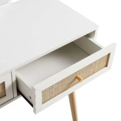 Frances Woven Rattan Dressing Table With Mirror, White -Daals FT DRTA 01 WHITE detail2