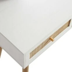 Frances Woven Rattan Dressing Table With Mirror, White -Daals FT DRTA 01 WHITE detail4