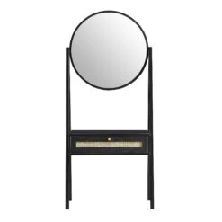 Frances Woven Rattan Standing Dressing Table With Mirror, Black -Daals FT DRTA 02 BLACK WB1