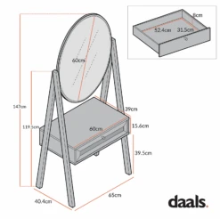 Frances Woven Rattan Standing Dressing Table With Mirror, Black -Daals FT DRTA 02 CHART 2