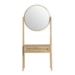 Frances Woven Rattan Standing Dressing Table With Mirror, Natural -Daals FT DRTA 02 NAT WB2